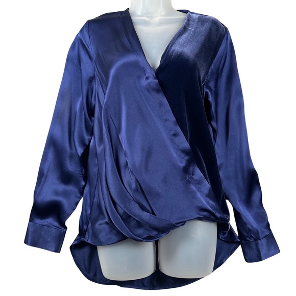 Sundance Tops - Sundance Blended Paths Silk Velvet Blouse Women'a S Navy Faux Wrap Boho Luxury